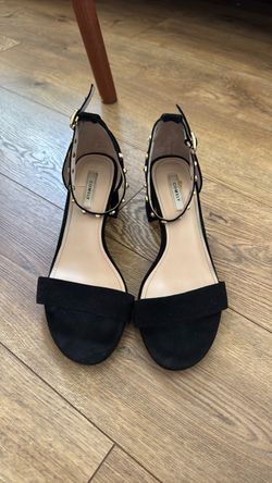 Women shoes black ankle strap block heel sandals