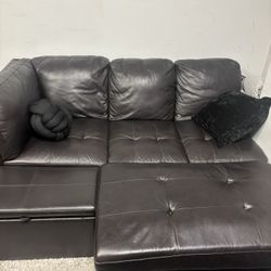 Dark brown leather sectional with chaise 