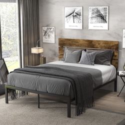 NEW! Full/Queen Dark Brown Wooden Headboard Platform Bed + Including Mattress!!! COMBO SALE!!! 