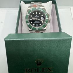 New “Kermit” Black Face / Green Bezel / Silver Band Designer Watch With Box! 