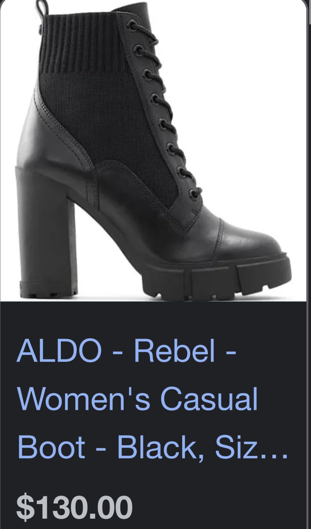 Aldo High Heel Combat Boots New