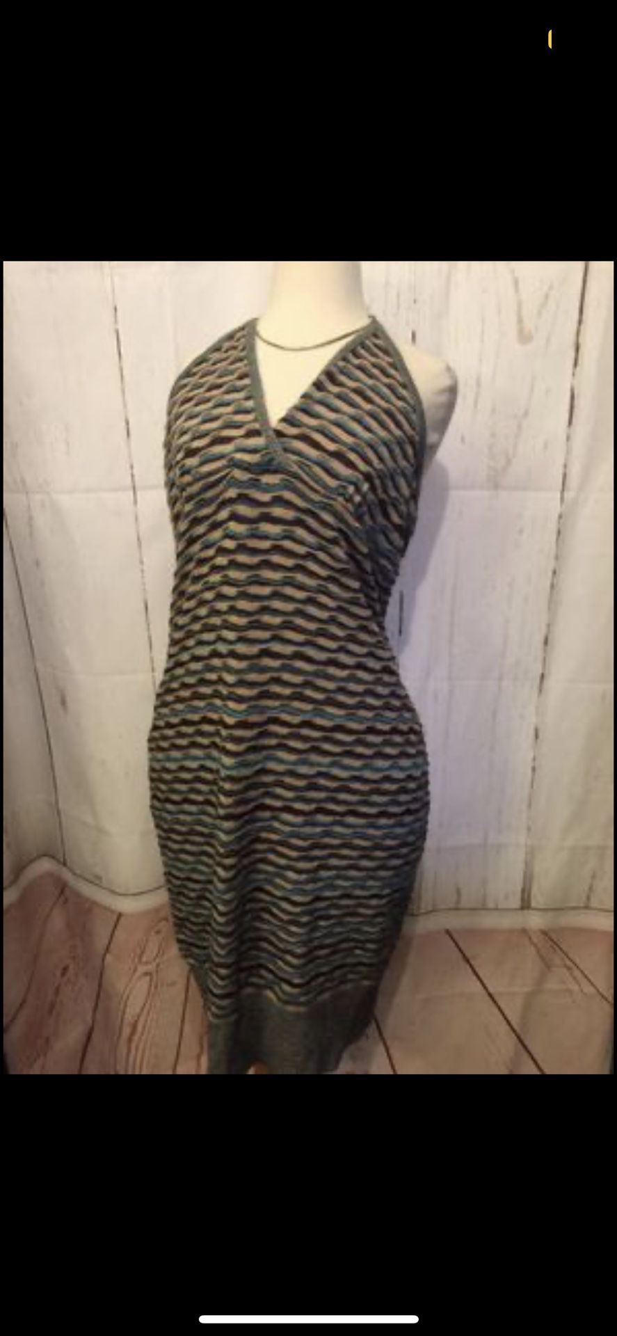Windsor Women’s cute retro flared dress shimmering gold teal brown and beige colors  Size medium 