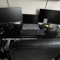 Computer desk, chair, and 2 monitors $100
