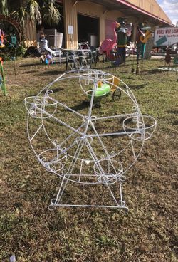 White iron Ferris wheel 5 clay flower 🌸 pot rack holder (spinning)