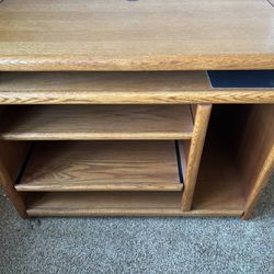 Solid Oak Computer Desk / Media Stand