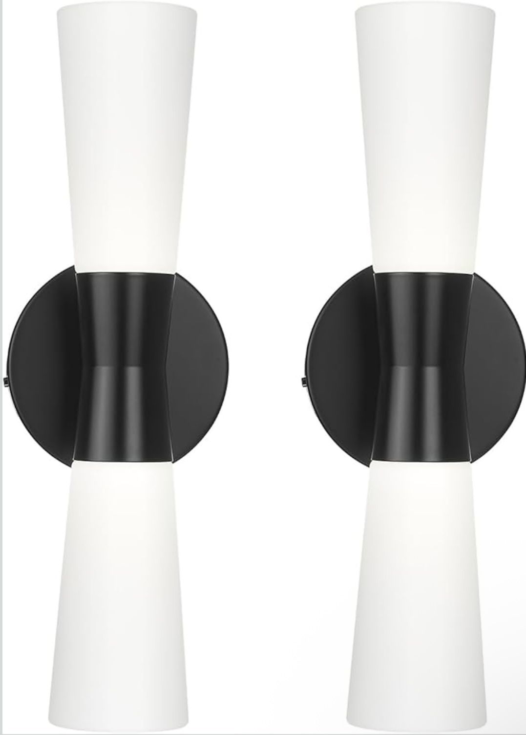 New LED Set of 2, 16” H Black Modern Vanity Light Fixtures with Milk White Glass, Dimmable