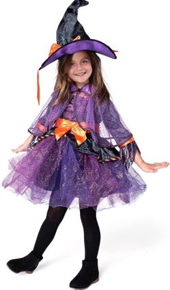 Spooktacular Creations Child Girl Orange Purple Witch Costume size 5-7