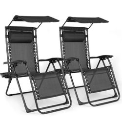 Zero Gravity Chairs Set of 2, Oversized Outdoor Recliner Patio Lounge Chair with Canopy Shade