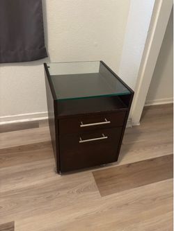 Wooden office drawers with glass top