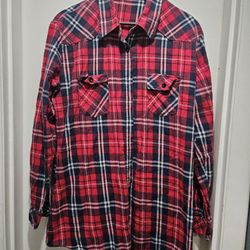 Ladies XL Ochenta Red Plaid Flannel Shirt