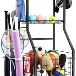 Sports Equipment Garage Organizer,Garage Ball Storage Rack for Sports with Wheels-Upgraded 3 Layers Sports Organizer Rack Outdoor Basketball Racks for