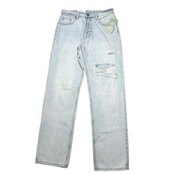 H&M 90's Boyfriend Jeans Size 4 High Waist Straight Leg Light Blue Distressed