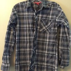 Boy Montage Dark Gray Plaid L/S Plaid Button Up Shirt Top Rockabilly Sz L Large