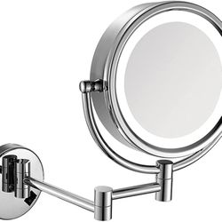 7" Inch Wall Mount 10x Magnify Bathroom Make Up Double Sided LED Mirror 360 Movable Retractable
