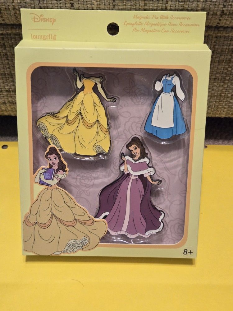 Disney Princess Belle Beauty & The Beast Magnetic Paper Doll Enamel Metal Pin Set