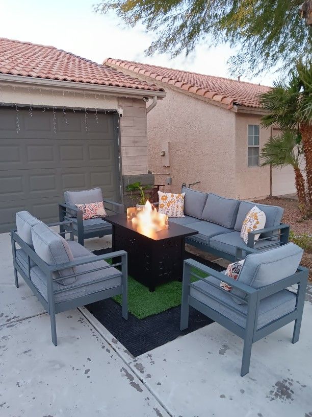 Patio Set Fire Pit And Furniture Set With Cushions