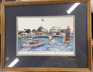 Vintage Ted Crane Signed Print - Balboa Ferry Newport Beach (Framed #23/600)