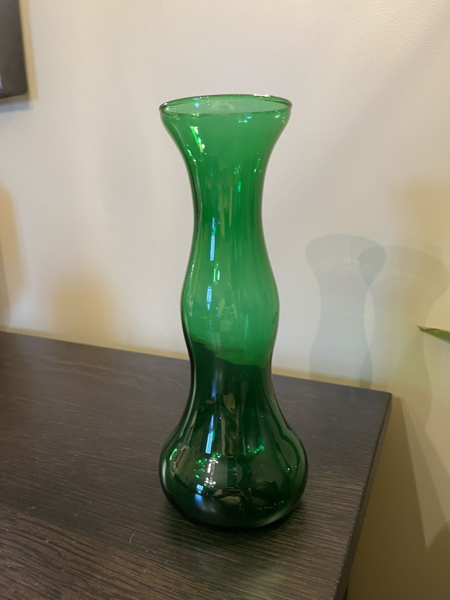  Vintage Forest Green Bulbous Flare Flower Bud Glass Vase