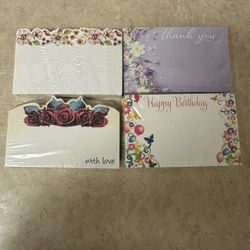 Set of Four New Greeting Cards – Thank You, Birthday, and With Love Designs