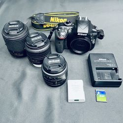 Nikon D3300 DSLR Camera W/ 3 Lenses(50mm F:1.8 +18-55/55-200) 