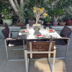 Teak And Stainless Steel Outdoor Dining Set