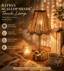 Rattan Touch Table Lamp – Boho Wicker Bedside Light, Warm Cozy Ambient Lamp for Bedroom Living Room