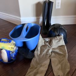 Horse riding Helmet, Pants, Boots And Grooming kit