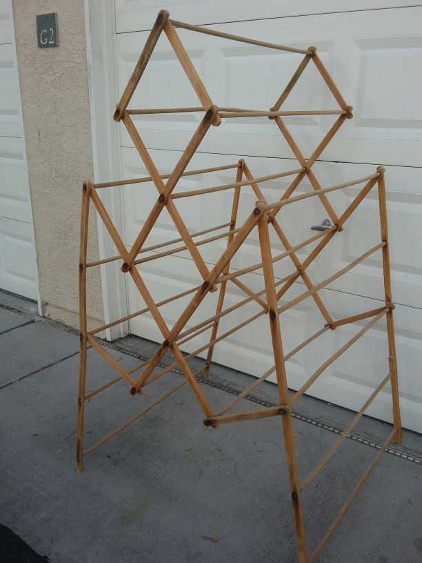 Large Vintage Wooden Folding Clothes Drying Rack - Flamingo & Decatur Area