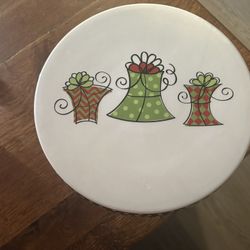 PIER 1 IMPORTS 10.5" Hand-Painted Christmas Cake Plate/Stand Pedestal 5" Tall