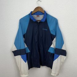 Men’s Nike track windbreaker jacket Vintage 1990s tag size Large Blue and White 