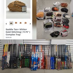 Softball bats gloves for sale.