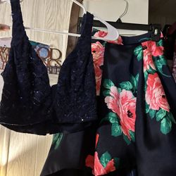 Size 1 Navy Blue Floral 2 Pc Dress