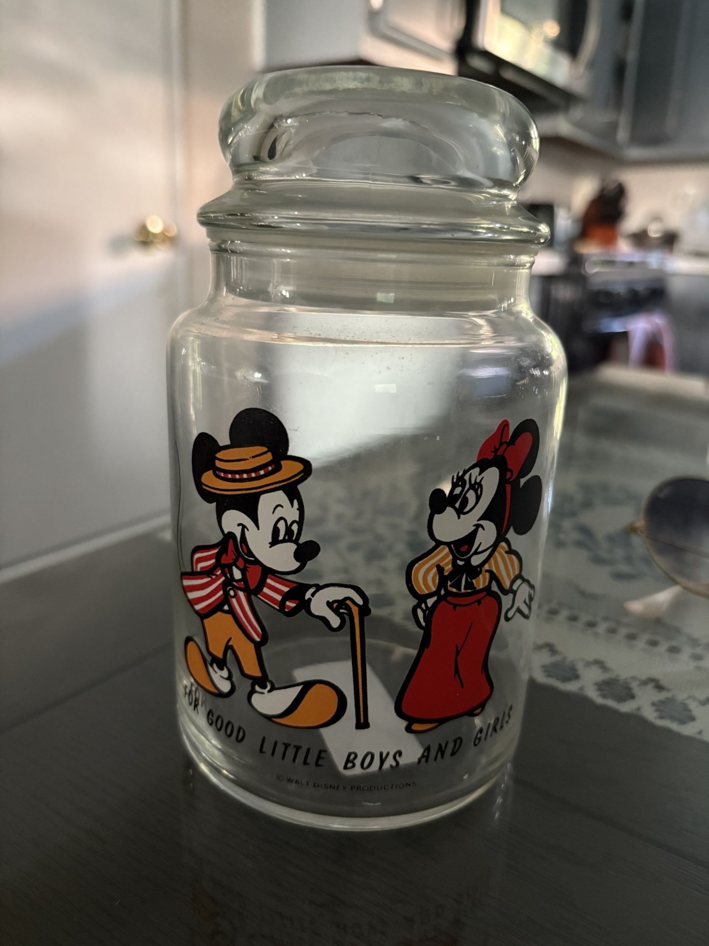 Vintage Disney Mickey & Minnie Mouse Glass Cookie & Candy Jar