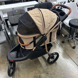 Pet Stroller, 3-in-1 Foldable Large Dog Stroller for Cats/Dogs with Detachable Carrier, Zipperless Dual Entry, Khaki