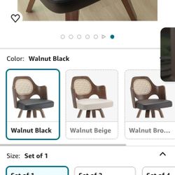 Set of 1 Swivel Dining Chair - Mid Century Modern Chair with Cane Back, Walnut Bentwood Frame, Faux Leather Seat, Arms, Versatile for Restaurant/Confe
