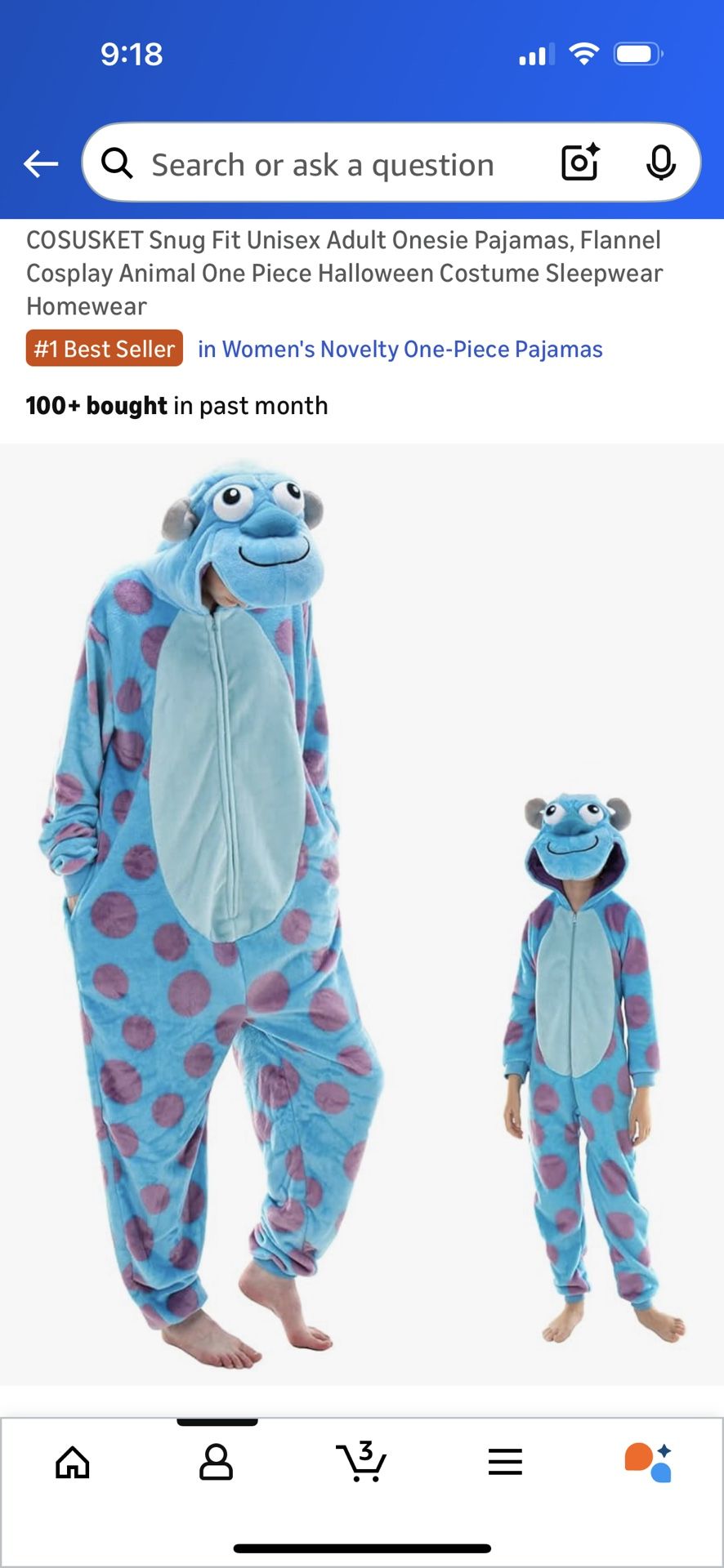 Monsters inc Sully Adult costume Size Small