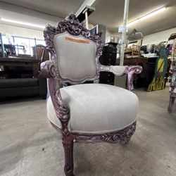 Ornate Victorian Baroque Dining/Accent Chair - Metallic Rose Gold Pink Frame