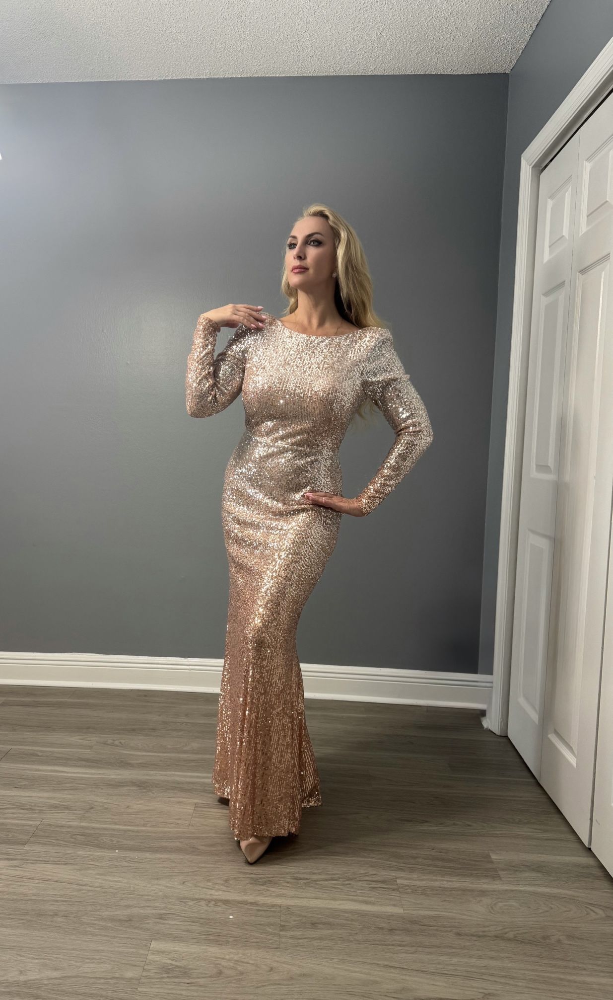 Rose Gold Sequenced Evening Gown