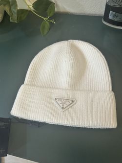 Prada Beanie Unisex One Size Wool-Cashmere Beanie Bucket Hat Triangle Logo
