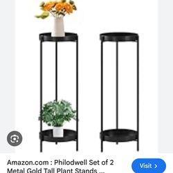 Philodwell - Metal Black Tall 2-Tier Plant Stand, Set of 2