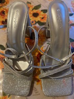 Magiyard Women's Silver Glitter Block-Heel Sandals (Size 7)