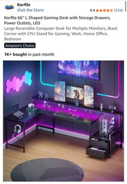 Korfi 66” L shaped gaming desk