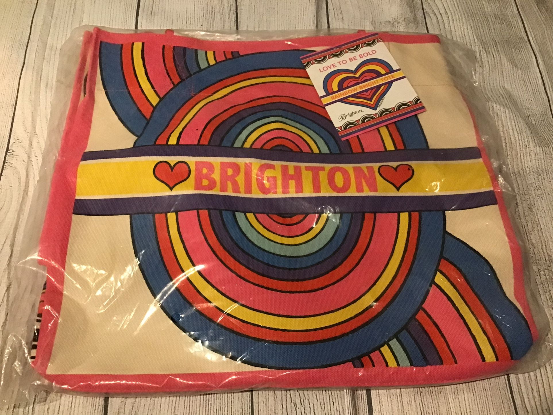 BRIGHTON Canvas Tote Bag “Love To Be Bold” Heart Rainbow