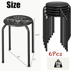 ✌️ 6Pcs  Metal Stackable Stools, 17.5'' Backless Nesting With Round Top, Metal Frame for Office School, Adults Students Flexible Seating