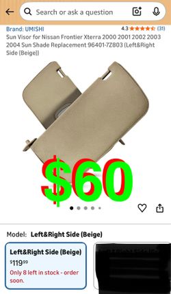 Sun Visor for Nissan Frontier Xterra 2000*2001*2002*2003*2004 Sun Shade Replacement 96401-7Z803 (Left&Right Side (Beige)