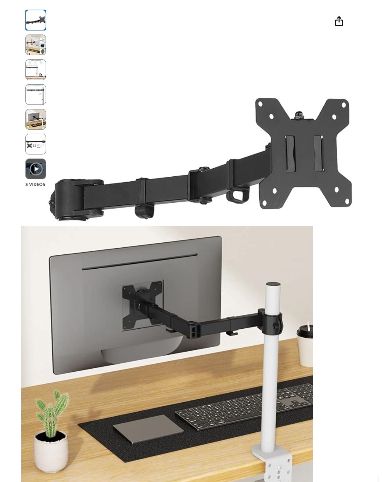 WALI Single Monitor Arm, Fully Adjustable Pole Mount Bracket for WALI Monitor Mounting System