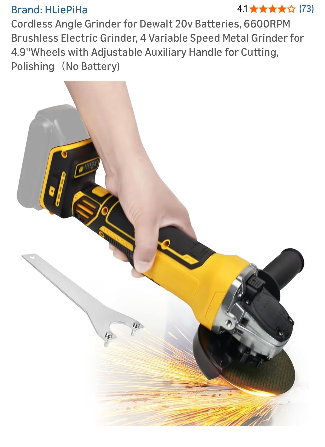 Cordless Angle Grinder for Dewalt 20v Batteries, 6600RPM Brushless Electric Grinder, 4 Variable Speed Metal Grinder for 4.9''Wheels with Adjustable Au