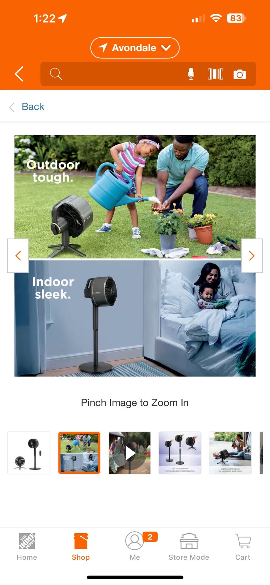 Shark FlexBreeze 13in. Portable 5 Fan Speeds Pedestal Fan in Dark Grey with Up to 24 hours of Cordless Runtime