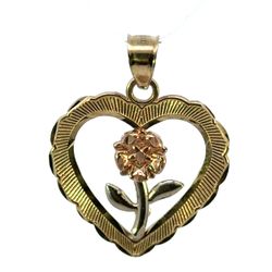 Woman’s Ladies 10k Tri Toned Rose White Yellow Gold Rose Heart Charm Pendant For Necklace GP3119412