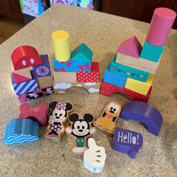 Just Play Disney Wooden Toys Mickey Mouse & Friends Block Set, 28-Piece Set